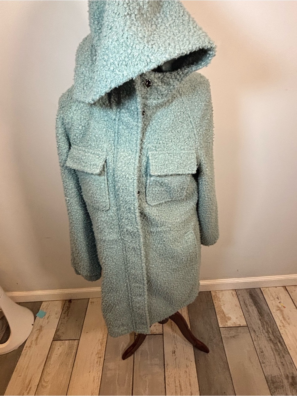 BCBGMaxAzria Mint Bouclé Hooded Teddy Coat